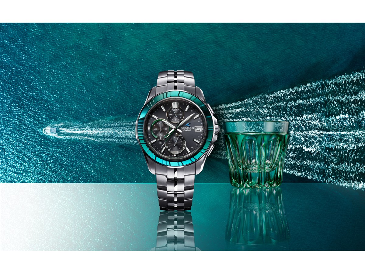 カシオ、「航跡」を江戸切子で表現した「OCEANUS」発売20周年記念