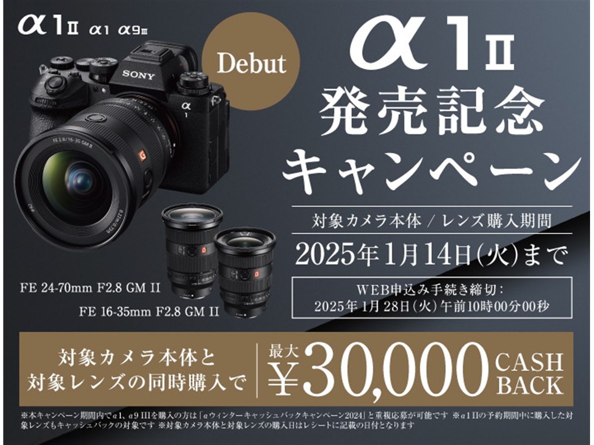 ソニー、カメラ＆レンズ同時購入で最大30,000円還元の「α1 II 発売記念キャンペーン」 - 価格.com