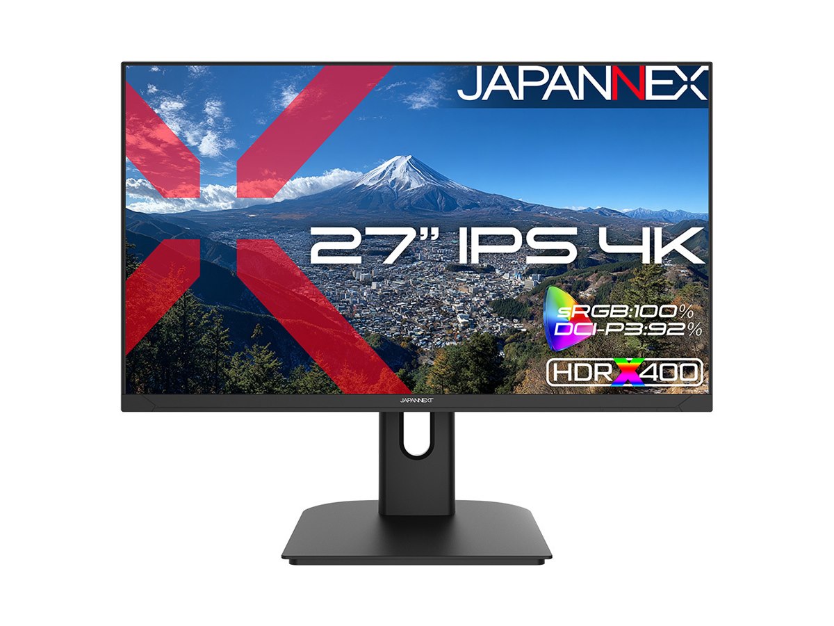 JAPANNEXT、sRGB100％やDCI-P3 92％対応の27型4K液晶ディスプレイ「JN
