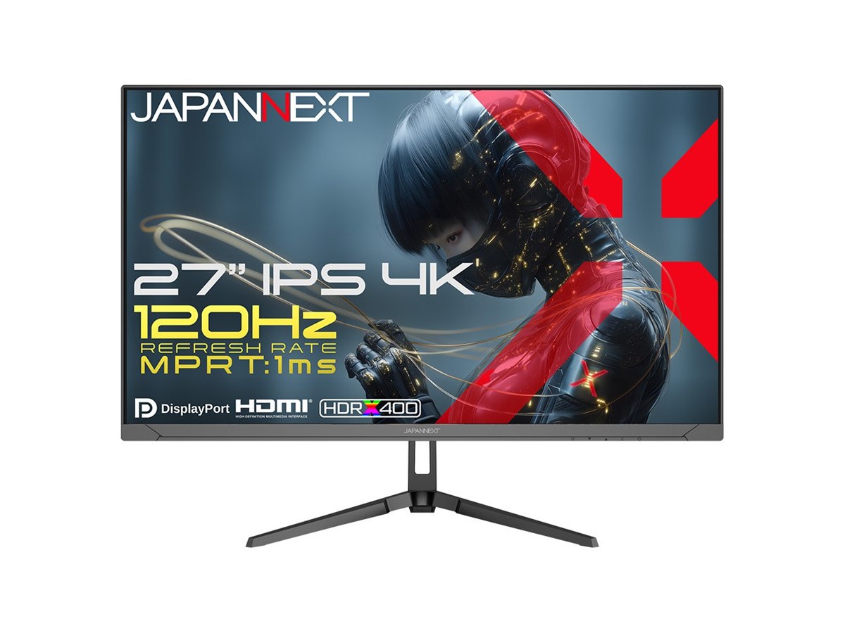 4K 120hz ゲーミングモニター　27インチ　JAPANNEXT JAPANNEXT、120Hzリフレッシュレートと1msの応答速度に対応した27型4K