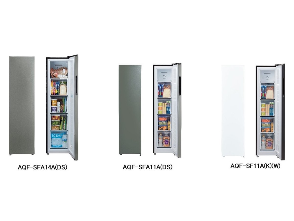 AQUA、隙間に置けるスリム設計を採用した105L/140L冷凍庫「スリム