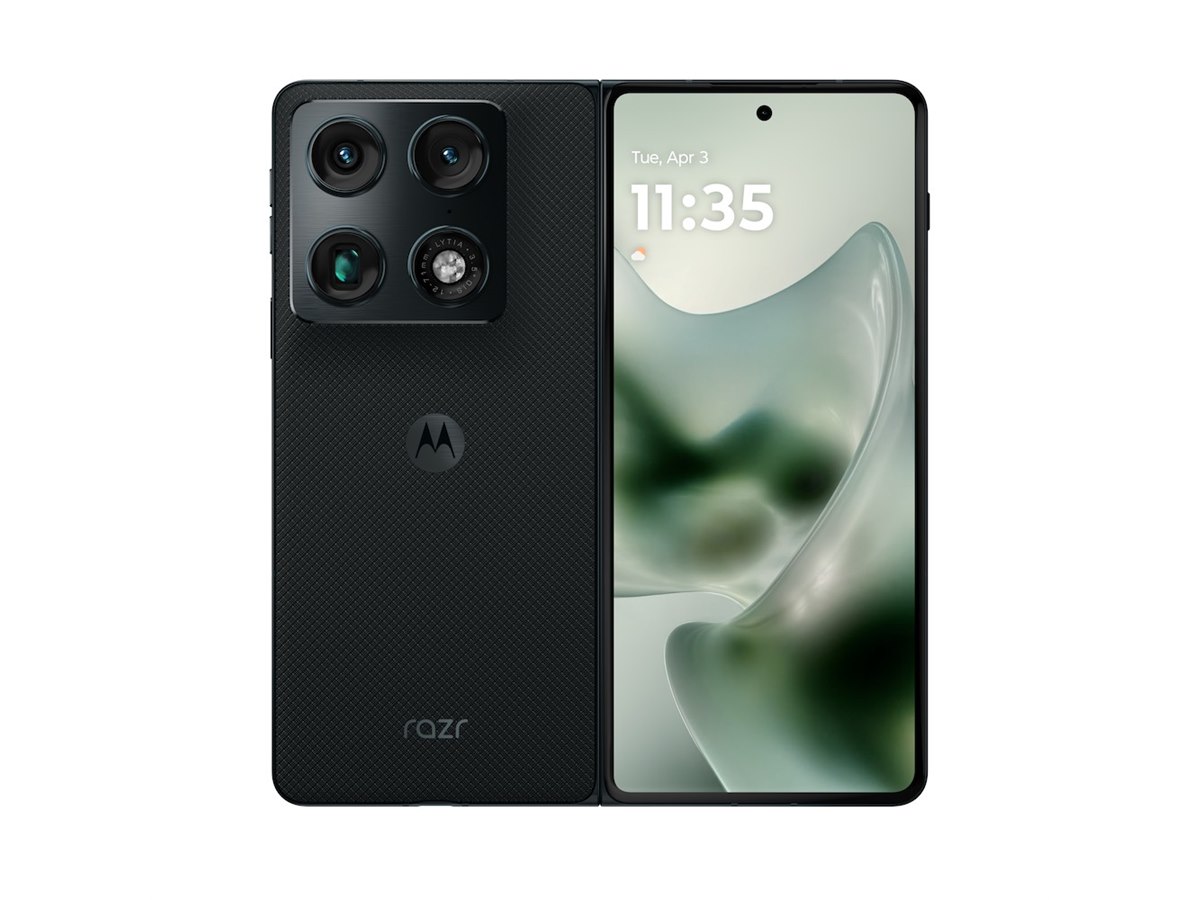 Motorola スマートフォン ブラック 3カメラ モトローラ、約8.1型2Kメイン画面を備えた初の横折りフラッグシップス