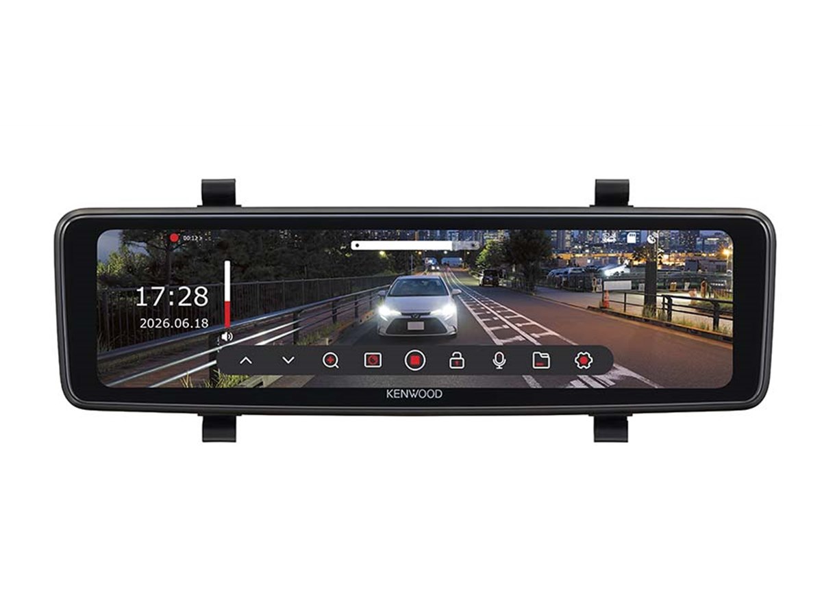 ケンウッド、56fps表示対応のルームミラー型ドラレコ「DRV-X80EM