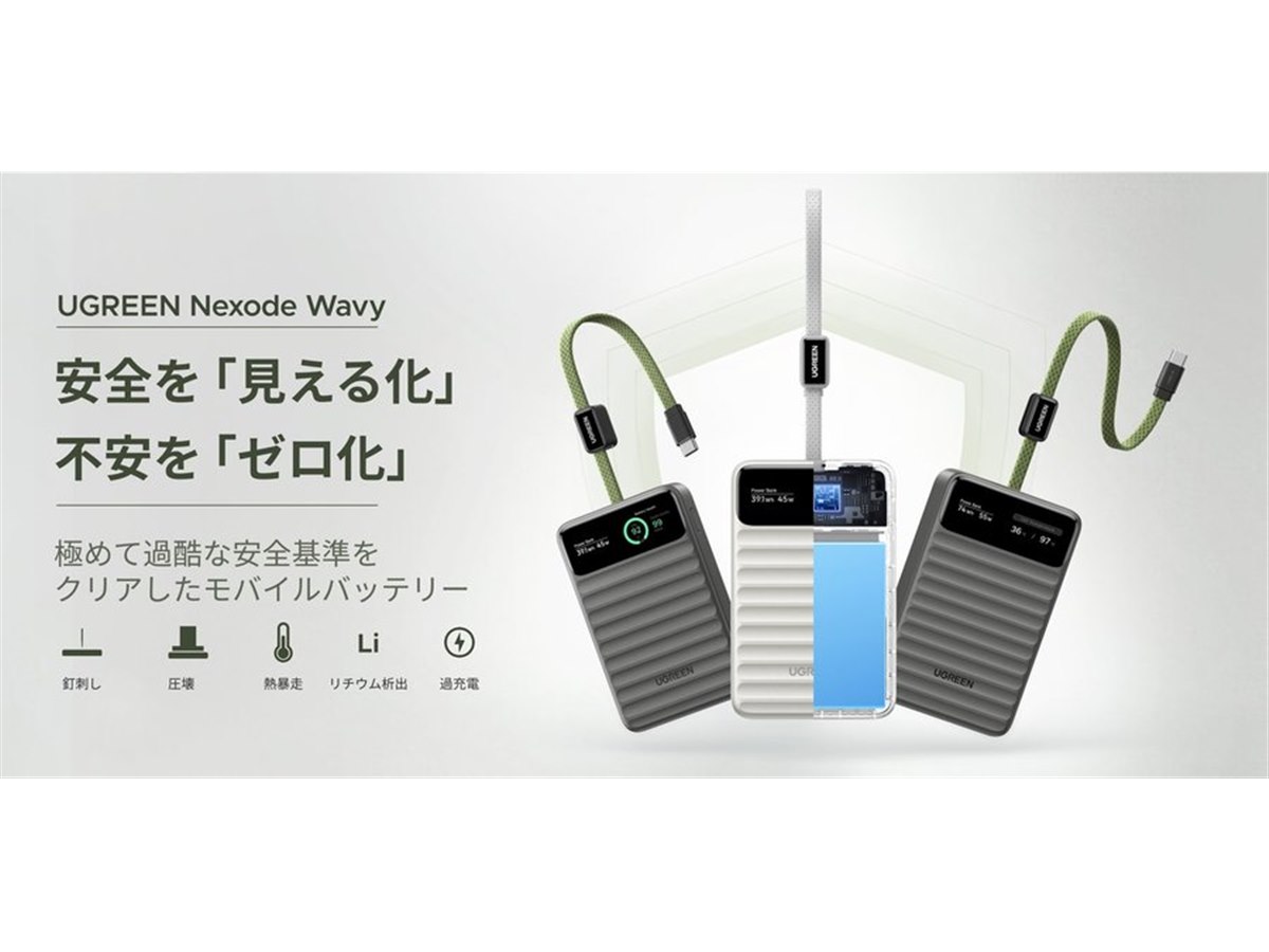 UGREEN、安全性を重視したディスプレイ付きモバイルバッテリー「Nexode