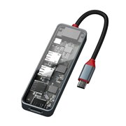 クリアな天板で内部基盤が見える、アクセス時に点灯するLED付きマルチアダプター