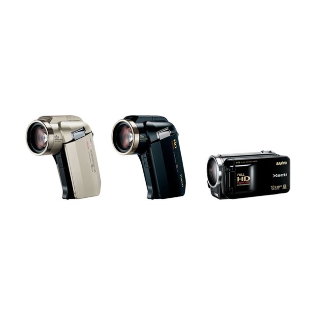 [Xacti DMX-HD2000（左）/Xacti DMX-FH11（右）] プログレッシブ方式の撮影に対応したフルハイビジョンビデオカメラ。市場想定価格は100,000円前後