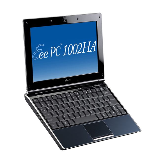 [Eee PC 1002HA (ダークブルー)] Atom N270/1GBメモリー/160GB HDDを備えた10型液晶搭載ウルトラモバイルノートPC（ダークブルー）。価格は52,800円（税込）