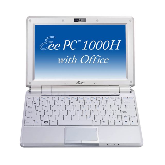 [Eee PC 1000H-X with Office (パールホワイト)] Atom N270/160GB HDD/Draft 2.0 IEEE802.11n対応無線LANを備えた10型液晶搭載NetBook（パールホワイト/Office Personal 2007付属）。価格は57,800円（税込）