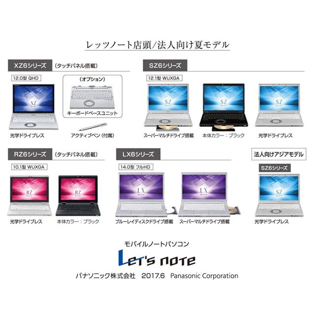 パナソニック、SSD＋HDDタイプを追加した「Let'snote SZ6/LX6」など