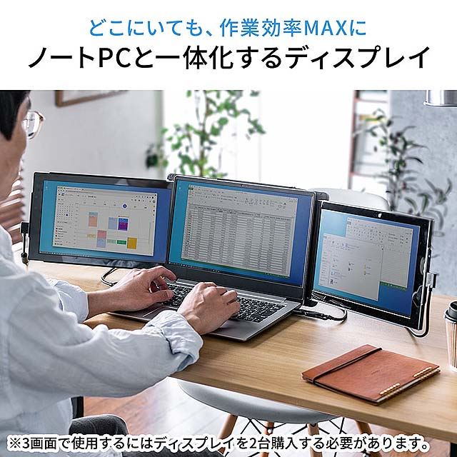 サンワ、ノートPCに装着できる12.5型モバイル液晶「400-LCD001N