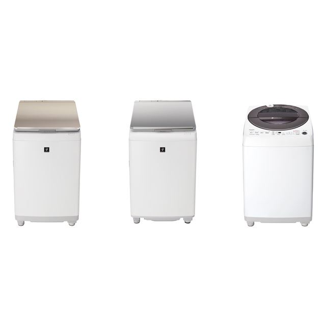（左から）プラズマクラスター洗濯乾燥機「ES-PW11G」「ES-PW8G」、全自動洗濯機「ES-GW11G」