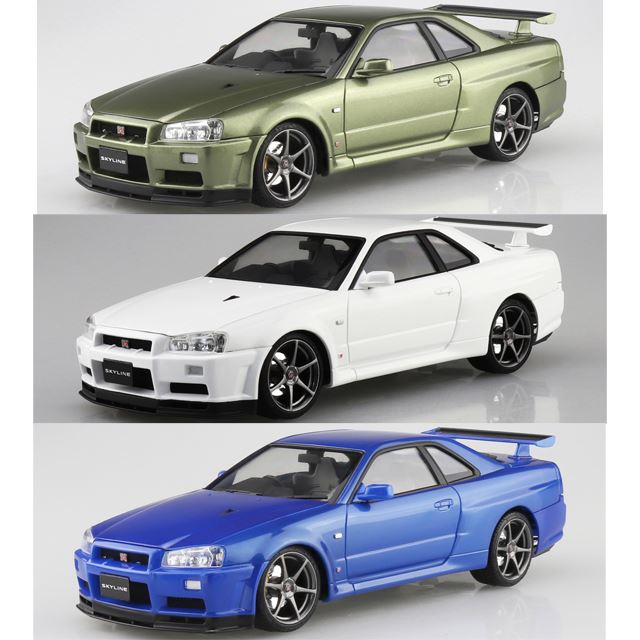 AOSHIMA「スカイライン GT-R」塗装済み1/24模型、ベイサイドブルーなど