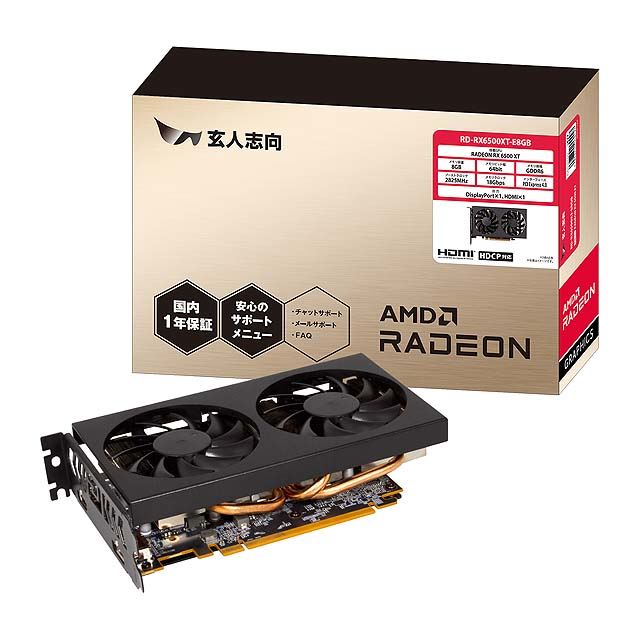 新品特価玄人志向　AMD RADEON RX 6500XT グラフィックボード・グラボ・ビデオカード