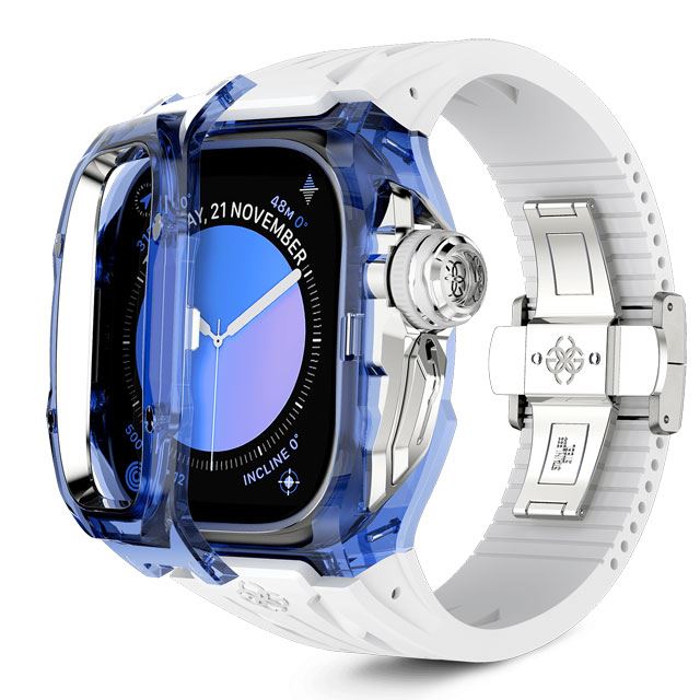 44 45 クリスタルv3 apple watch クリア銀白 カスタム ケース 44 45 クリスタルv3 apple watch クリア銀白 カスタム ケース