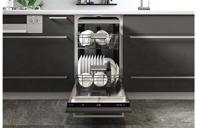 東芝、約9人分の食器を洗えるフロントオープン式ビルトイン食器洗い乾燥機「DWS-S90A」
