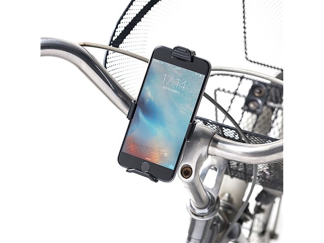 サンワ、4～6.8型のスマホを工具なしで取り付けられる自転車用