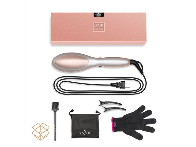 ヘアアイロン ブラシ マイナスイオン カール・ストレートブラシ ヘアアイロン ヒートブラシ カールアイロン ストレートブラシ