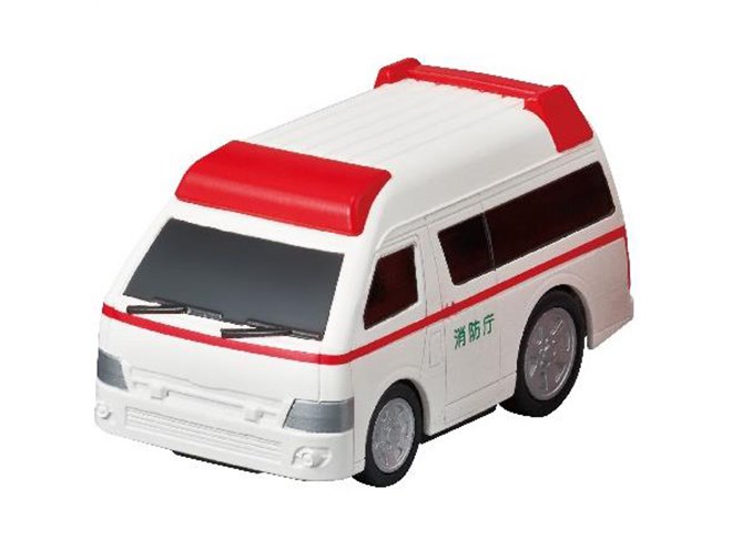 水・陸両用のプルバック式ミニカー「パトロールカー」「ポンプ消防車