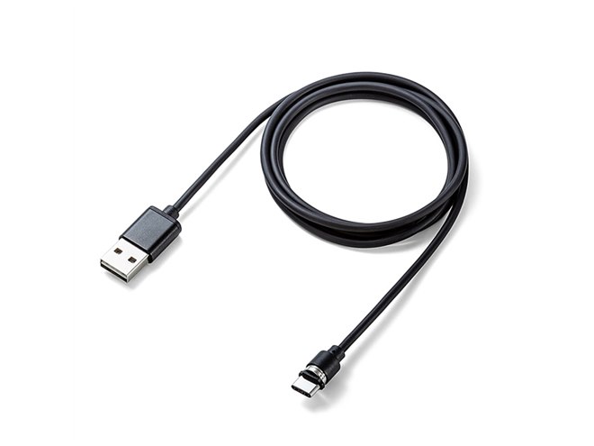サンワ、コネクター側とケーブル側にマグネットを内蔵した充電ケーブル