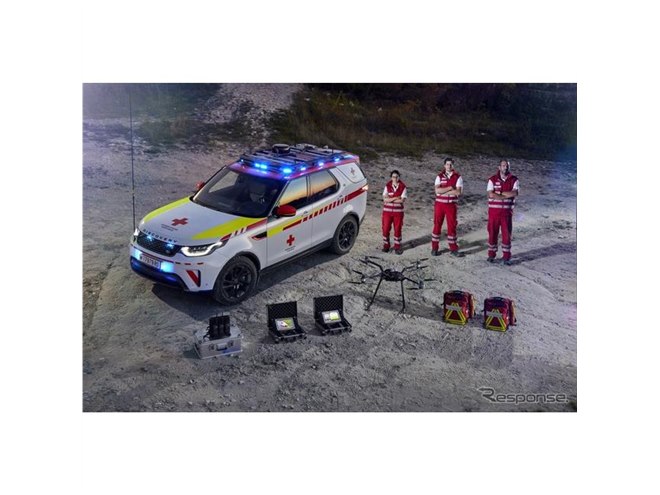 ランドローバー ディスカバリー が赤十字のレスキュー車に、ドローン