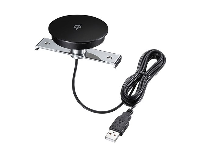 backsideworks バックサイドワークス ワイヤレス充電器 サンワ、埋め込みタイプのQi規格対応ワイヤレス充電器「WLC-BLT15BK