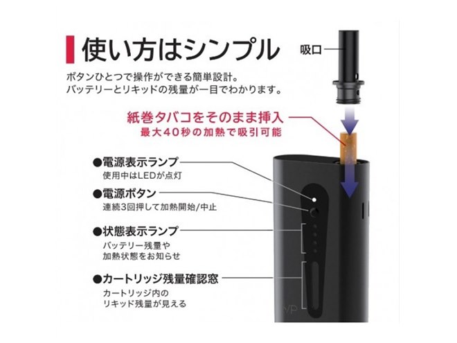 SMV JAPAN、市販の紙巻きタバコに対応した加熱式デバイス「VP