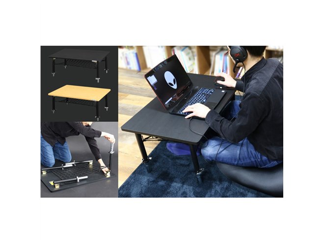 ビーズ、ノートPC向けデスク「ゲーミングちゃぶ台」天板昇降機能付き