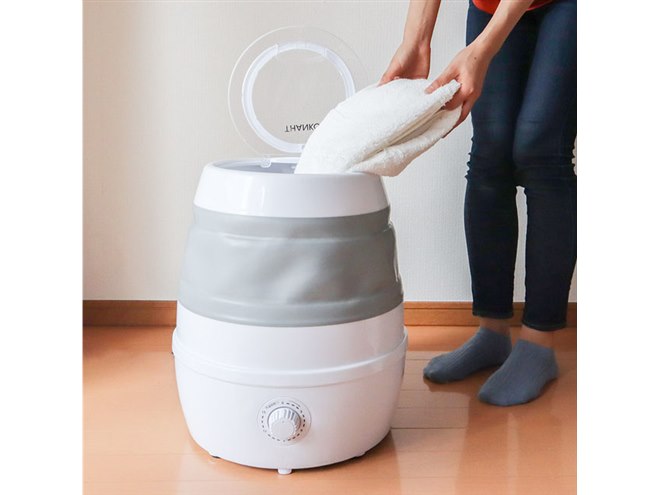 サンコー、コンパクトにたたんで収納できる「折りたたみ洗濯機