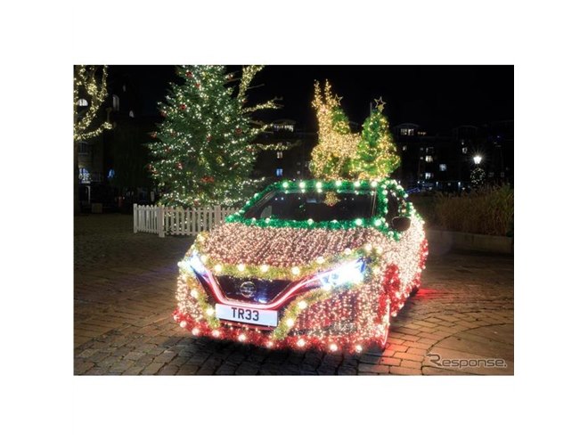 クリスマスリーフ 日産 リーフ にクリスマス仕様…回生ブレーキで得た電力で