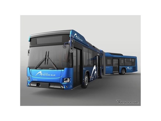 トミーテック　日野ブルーリボン　ハイブリッド連節バス　ヨコハマベイサイドブルー 国産初の大型路線ハイブリッド連節バス、日野が横浜市に納入 - 価格.com