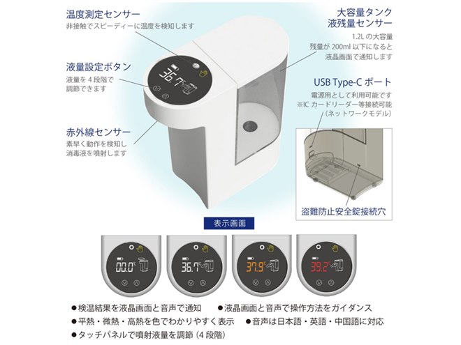 非接触で検温・消毒が同時にできる消毒液ディスペンサー「ピッとシュ
