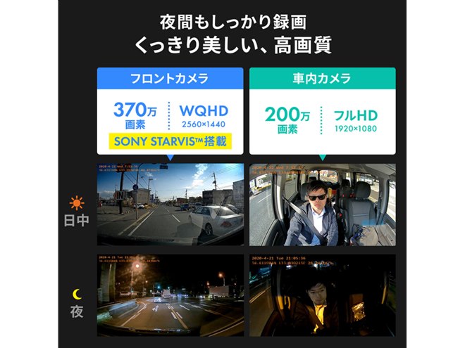 サンワ、1台で前方と車内を同時撮影できるドライブレコーダー「200