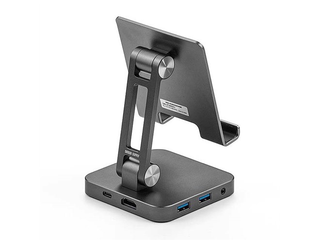 TYPE-Cスタンド型ドッキングステーション400-HUB088GMN シルバー サンワ、スタンド機能付きUSB Type-Cドッキングハブ「400