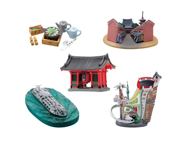 海洋堂「浅草フィギュアみやげ」全5種、雷門や花やしきなどを立体化