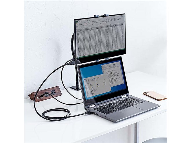 サンワ、タッチパネル対応の16.1型モバイル液晶ディスプレイ
