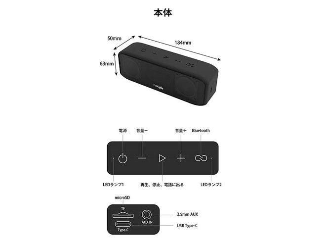 4,980円のIPX7防水ポータブルBluetoothスピーカー「FunLogy Portable