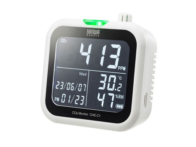 サンワ、CO2濃度/温度/湿度計を表示する卓上測定器「CHE-C1」 - 価格.com