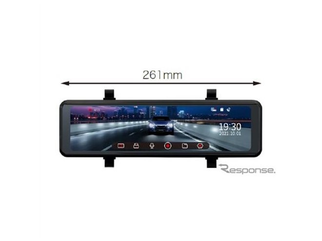 ケンウッド、デジタルルームミラー型2カメラドラレコに軽・小型車向け