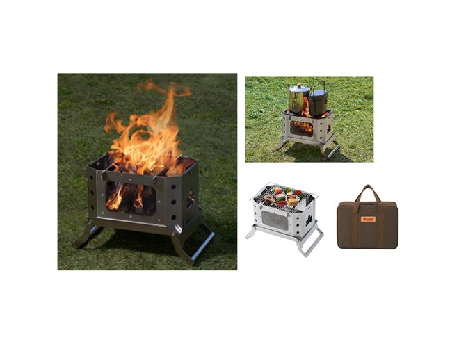 ロゴス、炎をながめながら薪料理も楽しめる「LOGOS グレートたき火