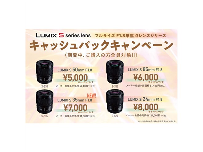 パナソニック、「LUMIX フルサイズ F1.8レンズ」対象に最大8,000円