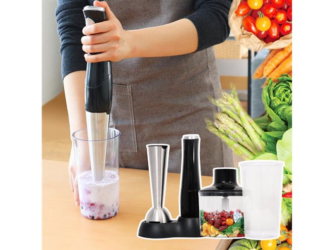 刻む・潰す・混ぜるに対応、置くだけで充電できるコードレスハンド