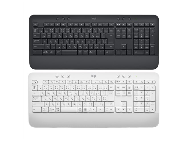 ロジクール、パームレスト付きフルサイズワイヤレスキーボード