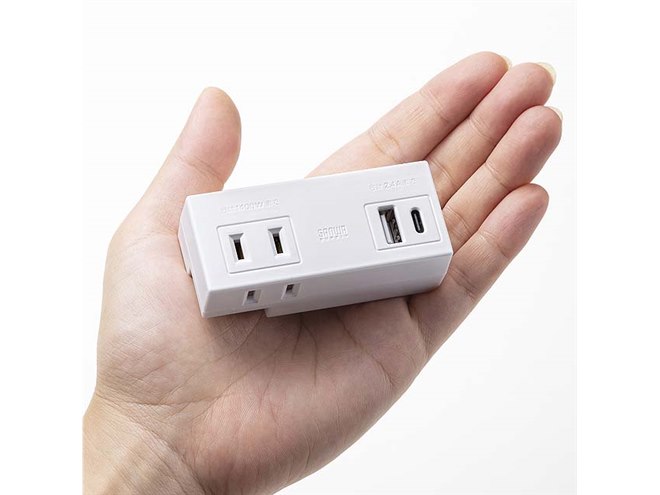 サンワ、コンセント/USB/USB Type-Cを搭載したモバイルタップ「TAP