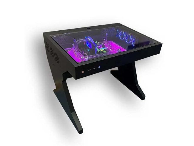 ゲーム　筐体　ガラス ガラスケース内にPCを収納、スケルトン構造のゲーミングデスクが