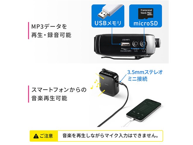マイク付きヘッドセットが付属、フリーハンドで使えるポータブル拡声器