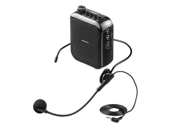 マイク付きヘッドセットが付属、フリーハンドで使えるポータブル拡声器