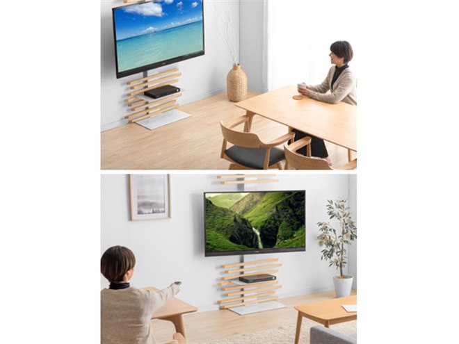 32～65V型テレビ対応、天然木デザインも楽しめるつっぱり式テレビ