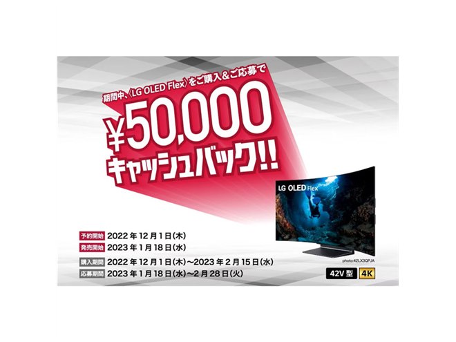 ※一番手の方　購入予定※【年末大特価】LG OLED 有機ELテレビ LG、“曲がる”有機ELテレビ「LG OLED Flex」5万円還元キャンペーンは