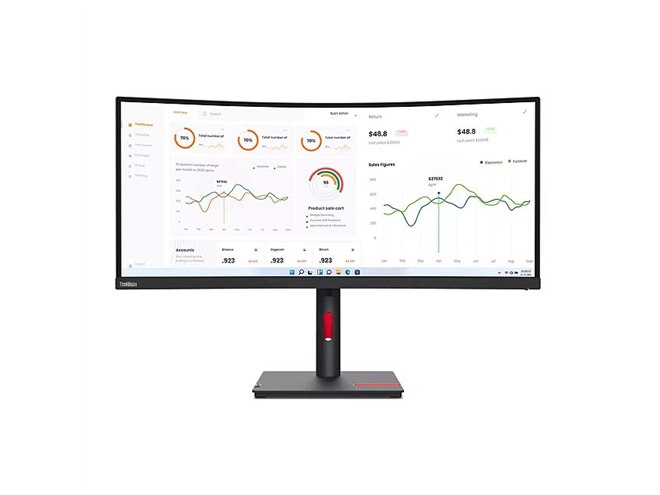 レノボ、3440×1440ドットの34型曲面ディスプレイ「ThinkVision T34w-30