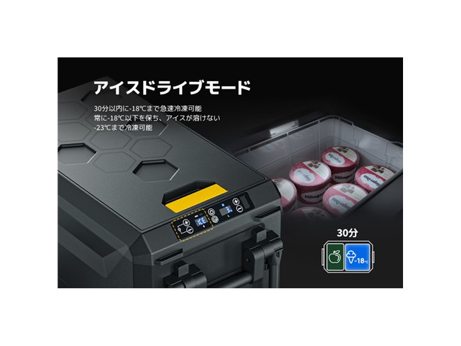 30分で-18度まで急速冷凍できるポータブル冷蔵庫、2室それぞれの温度